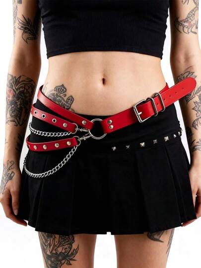 1条哥特风红色腰链，流苏装饰性感缠绕式腰链，适合酒吧、夜总会、演出服或嘉年华派对配饰