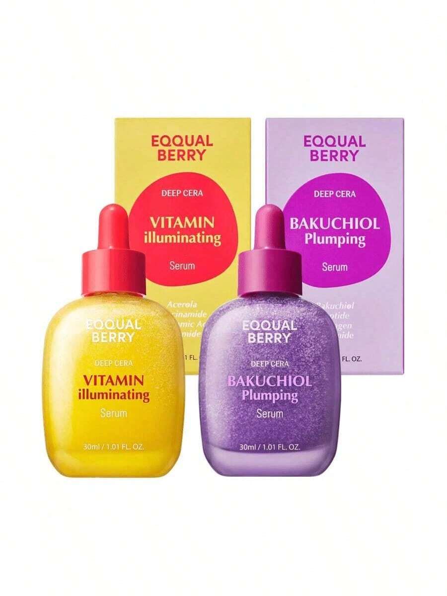 2pcs EQQUALBERRY Bakuchiol And Vitamin C Serum Set - A Dual-Action Anti-Aging And Brightening Combination For Radiant, Firm Skin | A Gentle Retinol Alternative And A Vitamin-Rich Brightening Serum. - 2 cái - Xem 1