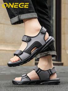 1双男士简约夏季沙滩凉鞋，新款运动耐磨透气时尚防滑休闲拖鞋 - 灰色 - 查看 5