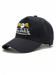 1pcs Von❤️Dutch Winged Eye Printed Baseball Cap, Classic Casual Retro Y2K Unisex Baseball Cap, Adjustable Size, Lightweight And Sun Protection, Suitable For Outdoor Sports, Daily Use, Parties, And - màu đen - Xem 4