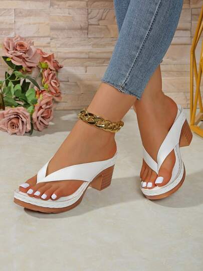 女士厚底防滑人字拖，粗跟设计，多种颜色可选，简约纯色，方头人字拖，木纹粗跟凉鞋，休闲通勤及度假风，夏季黑白棕金多色可选，人造革舒适女鞋，户外百搭拖鞋，优雅女士凉鞋，白色高跟鞋