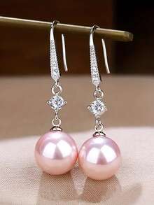 韩式奢华简约时尚高端锆石仿珍珠耳环，优雅通勤耳环批发 - 彩色 - 查看 6