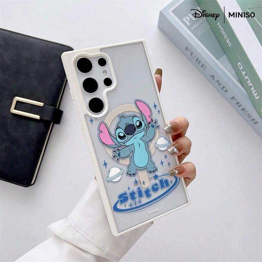 Miniso 1个迪士尼史迪奇626星球星空图案手机壳，透明磁吸防震，适用于三星Galaxy S26 Ultra/S26Plus/S26Edge/S26/S25/S24/S23/S22/A15/A16/A17/A35/A36/A37/A54/A55/A56/A57，圣诞礼物，送给女朋友 - 白色 - 查看 1