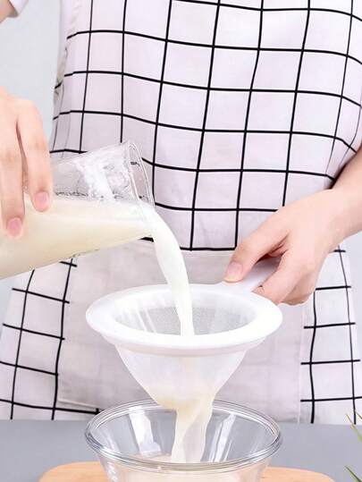 1 Stück Multifunktions-Filtersieb, Sojamilch-Filter, Lebensmittelfilter, Saft- und Mehlfilter, Küchenfilter, Feinmaschiger Filter, Kaffee-/Milchrückstandsfilter, Haushaltsentsafter-Filter, trennt Rückstände, Dorm-Grundausstattung, Schul-Zubehör, Küchenutensilie, Filterlöffel