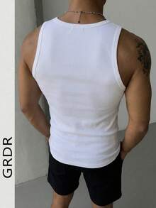 GRDR 男士夏季无袖纯色修身背心，运动休闲两相宜 - 白色 - 查看 5