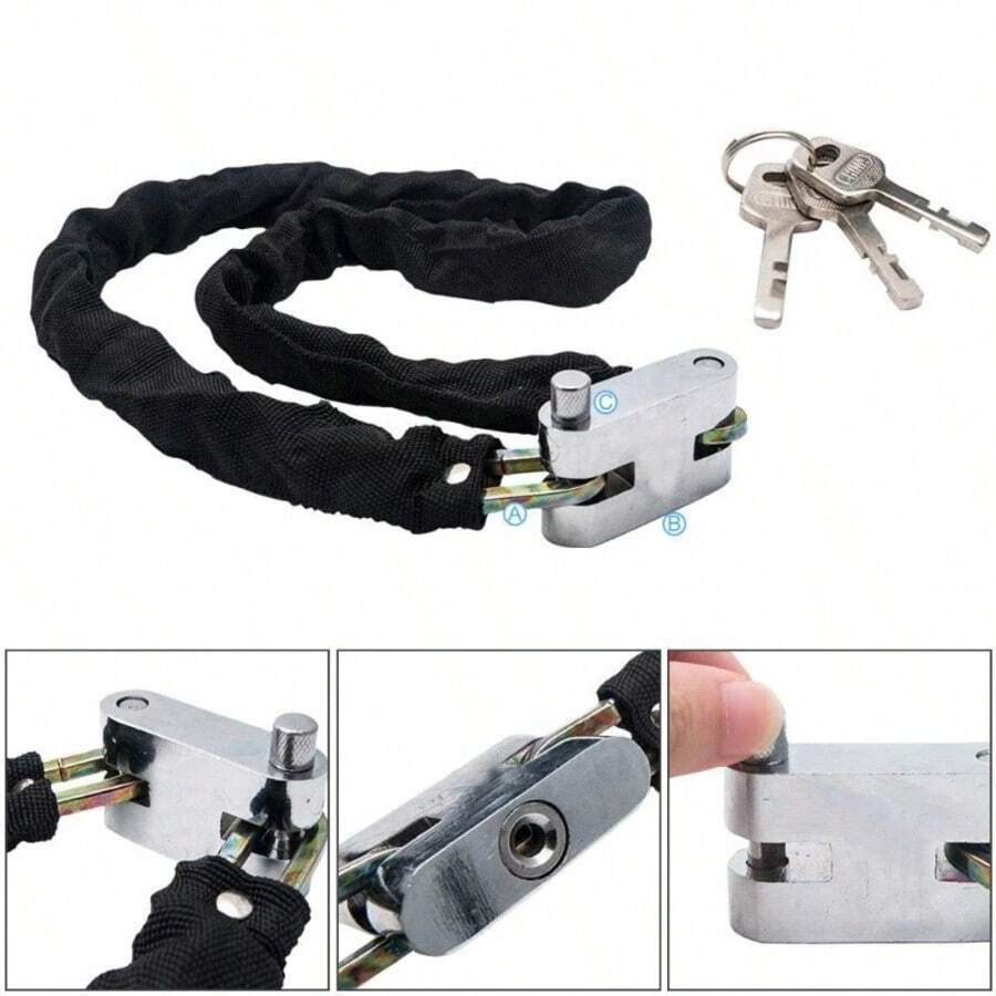 Candado de cadena de alta calidad de acero endurecido con funda textil protectora antirrobo para motocicleta, scooter, bicicleta, de uso pesado - Cabeza cuadrada - Ver 1