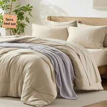 Homelike Moment - Comforter Set With Sheets, 7 Piece Olive Green Comforter Set, Queen Size, All In One Set, Lightweight And Machine Washable - Beis - View 1