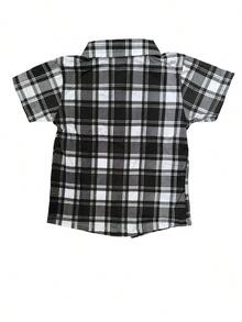 Camisão Xadrez Manga Curta Algodão Infantil Meninos Juvenil 2 Ao 16anos Festa Junina - Preto e Branco - Visão 4