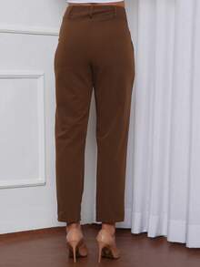 Women's Tailored Plain Trousers With Button - Maxma 6631 - 摩卡棕 - 查看 4