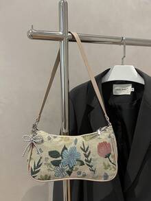 New Floral Embroidered Armpit Bag, Jacquard Weave Shoulder Bag, Niche Design Baguette Bag - Multicolor - View 3