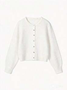 FOR BEAUTY Women's Casual Crew Neck Long Sleeve Fitted Cardigan Sweater, Versatile For Daily Wear, Autumn/Winter - trắng - Xem 7
