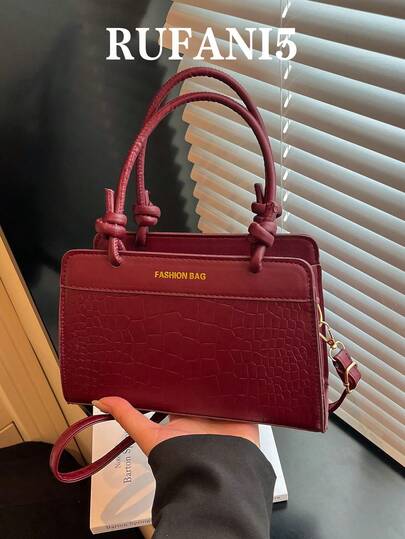 Bolso de mano clásico con decoración de letra y patrón de cocodrilo de unicolor a la moda, multifuncional y elegante con textura de decoración de nudo, bolso de hombro diagonal para mujeres, adecuado para compras, carteras, compras, mujeres jóvenes, estudiantes universitarios, recién llegados y trabajadores de cuello blanco. Son muy adecuados para oficinas, universidades, trabajo, negocios, viajes al trabajo, actividades al aire libre, viajes y salidas