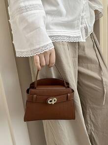 2026新款鳄鱼纹压花小方包，休闲单肩斜挎包，百搭女士小方包 - 棕色 - 查看 3