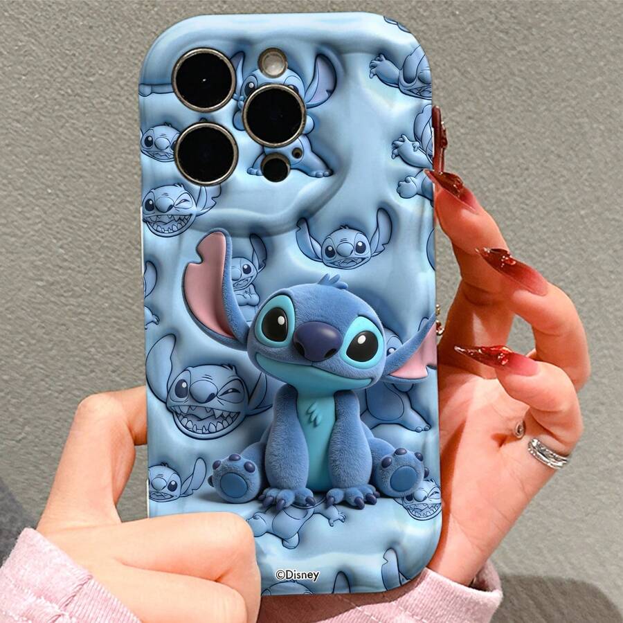 Disney Lilo & Stitch Stitch Phone Case – Plush-Style Stitch With Repeating Stitch Character Pattern Accents On Light Blue Wavy Background, Shockproof Protective Cover For IPhone 17, 16, 15, 14, 13, 12, And 11 Pro Models.. A Fun Gift For Family, Friends, Birthdays, Holidays, And Special Occasions. - trắng - Xem 1