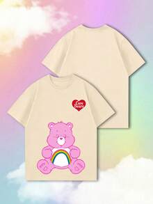 SHEIN | Care Bears Áo thun nữ tay ngắn mùa hè cổ điển in hình gấu hồng hoạt hình ôm cầu vồng vui nhộn, sự kết hợp giữa phong cách ngọt ngào nữ tính và thẩm mỹ retro Mỹ, thiết thực cho việc đi lại hàng ngày, phù hợp cho các buổi đi chơi của các cô gái, dã ngoại mùa hè, cuộc sống sinh viên, check-in mua sắm, chợ theo chủ đề, kỳ nghỉ ngắn ngày, thư giãn ngày lễ và hơn thế nữa, một chiếc áo tay ngắn giúp tạo nên trang phục giúp trẻ trung hơn. - Màu be - Xem 2