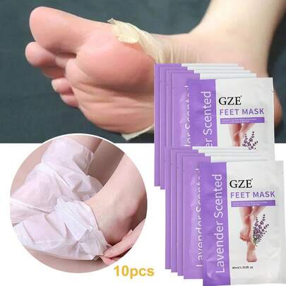 GZE 10对薰衣草香氛足部去角质面膜，专业居家足部护理，去除老茧和死皮，令双足柔软光滑，易于使用的去角质液，数日内即可见效，另附赠2对，每袋35毫升