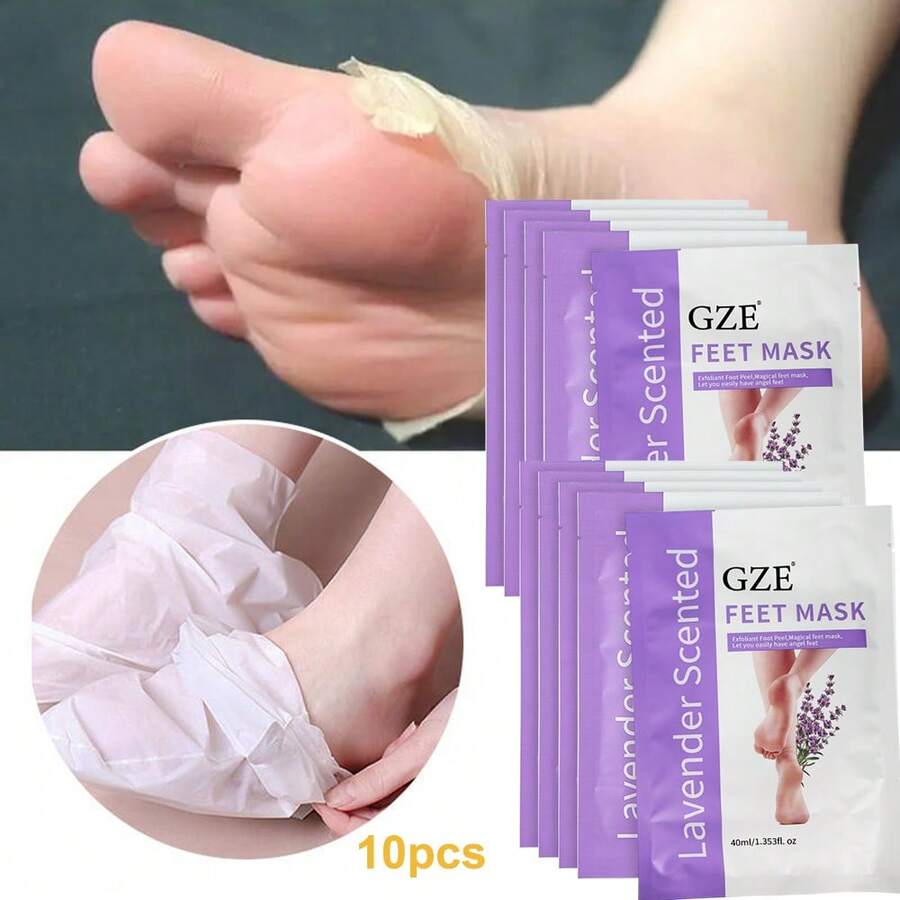 GZE 10对薰衣草香氛足部去角质面膜，专业居家足部护理，去除老茧和死皮，令双足柔软光滑，易于使用的去角质液，数日内即可见效，另附赠2对，每袋35毫升 - 10 Pairs - 查看 1