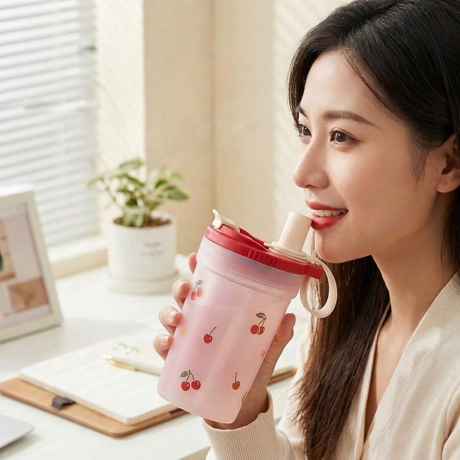 1个便携式水瓶，带茶漏和吸管，塑料材质，适用于牛奶、咖啡、茶，400毫升透明水杯，可重复使用，防漏，适合学生和成人使用，可用于学校、办公室、露营、野餐、旅行、徒步等场合。 - 彩色 - 查看 1