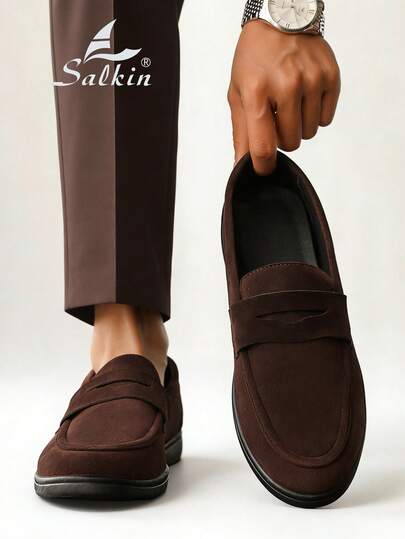 Salkin Designer Fashion Men's Slip-On Loafers, Solid Color Faux Suede Casual Shoes, Soft & Comfortable, Non-Slip, Wear-Resistant, Versatile For Casual, Business, Party, Wedding, Spring/Summer/Autumn, Plus Size Available. Note: Runs Small, Please Order One Size Up.