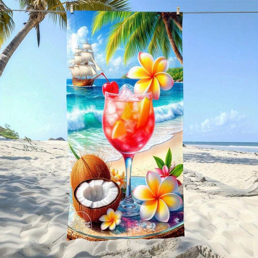 Khăn tắm biển siêu mềm bằng sợi microfiber: Họa tiết bãi biển nhiệt đới với hình ảnh đồ uống, dừa, hoa sứ. Thích hợp sử dụng tại nhà, phòng tắm, khi đi du lịch. Siêu mềm mại và nhanh khô, là món quà sinh nhật tuyệt vời, quà tặng cho phụ nữ, thích hợp cho yoga, bơi lội, chạy bộ, du lịch, hoặc dùng như khăn choàng. - A - Xem 1