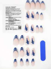 Press One Acrylic Nails INS Style Light Blue Polka Dot Oval Press-On Nails, Black Dot Graffiti Fake Nail Set, Fresh And Gentle Commuter Nails - Multicolor - View 3