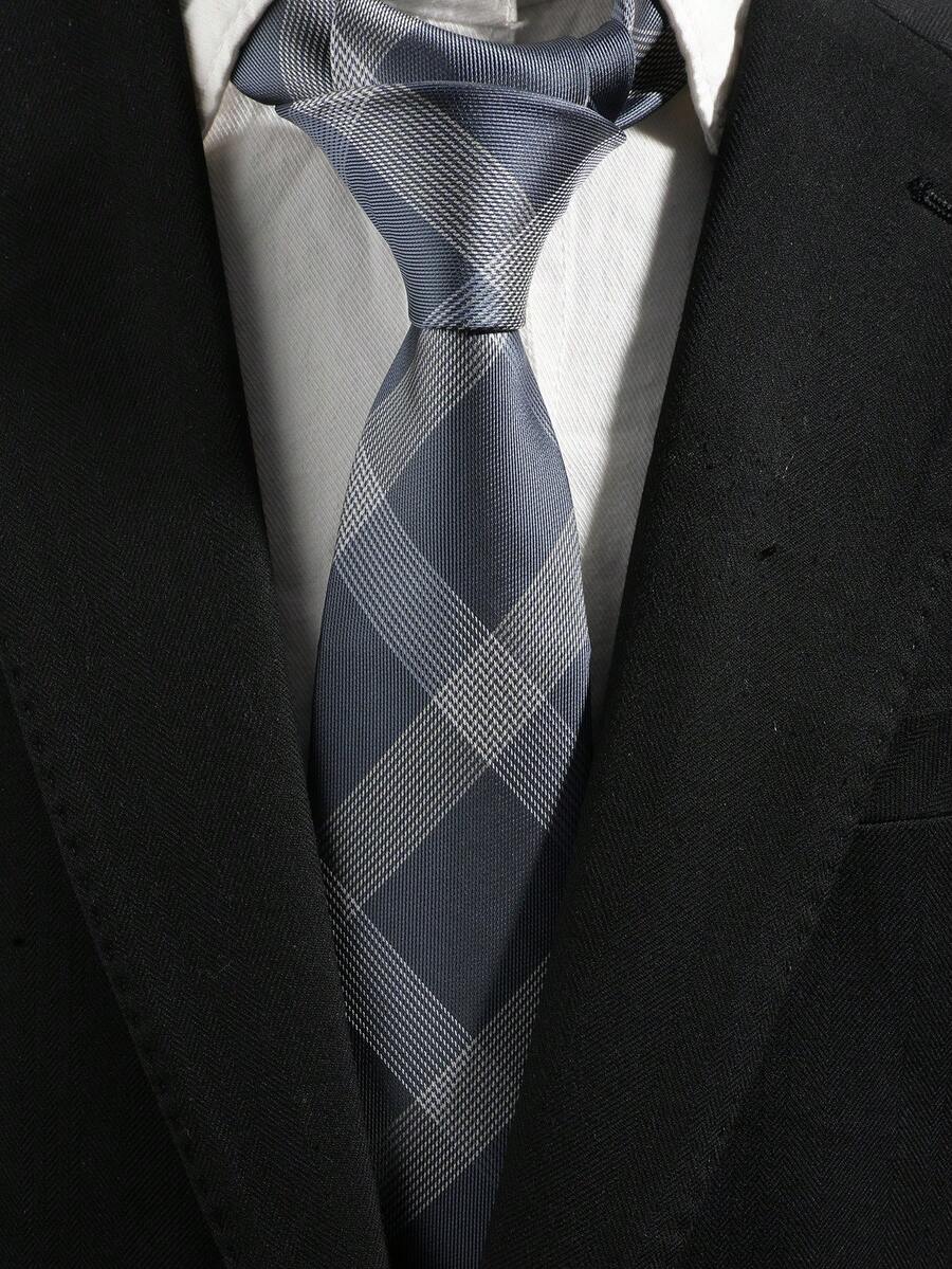 1条男士深灰色格子领带，配饰，节日，礼物 - 灰色 - 查看 1