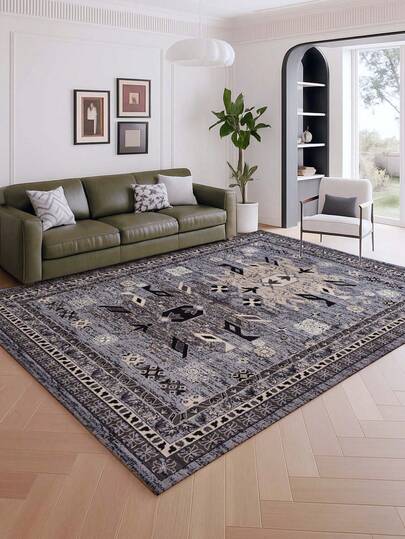 1pc Vintage Style Large Area Rug, New Faux Wool Washable Bottom Indoor Carpet, Living Room Rug, Sofa Rug, Bedroom Rug, Bedside Anti-Slip Mat, Room Floor Mat, Dining Kitchen Rug, Office Chair Pad, Entryway Doormat, Outdoor Picnic Blanket, Camping Mat