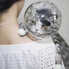 猫咪头盔，防舔防抓防咬，视野开阔，透气猫用伊丽莎白圈，专为洗澡和修剪指甲设计，宠物猫头套，猫咪防咬太空头盔 - 彩色 - 查看 4