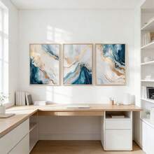 3 Piezas Pintura en lienzo de mármol abstracto azul y dorado, impresiones modernas de lujo de tinta fluida y geoda, decoración abstracta de dorado y azul verdoso para sala de estar y dormitorio, decoración minimalista y bohemia para el hogar, sin marco - 810 - Ver 6