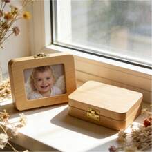 Wooden Baby Tooth Keepsake Box With Photo Frame, Holder For Fallen Teeth And Hair, Great For Baby Shower Party And Birthday Gift For Boys And Girls - Rectangle - View 13