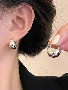 1 par de pendientes de botón geométricos elegantes y minimalistas de plata, versátiles para que las mujeres los usen a diario y en festivales - geometría - Ver 2