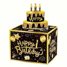1个生日派对惊喜礼盒，5.12英寸黑金生日快乐礼盒，生日派对装饰盒 - 蒙特內哥羅 - 查看 8