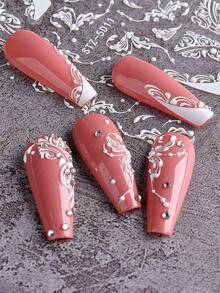 5D Nail Stickers French-Style White Complex Totem Line Design Slider Emboss Charm Elegant Decals Marry Nail Art Supplies And Decorations DIY Manicure Accessories - White - View 4