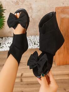 Giày sandal cao cổ kiểu La Mã thắt nơ mùa hè mới cho nữ, đế bằng, khóa kéo phía sau, kiểu dáng thường ngày, đa năng, phù hợp đi làm. - màu đen - Xem 13
