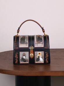 2026 Nuova borsa da donna di alta moda, borsa Boston cuscino vintage Y2K di lusso con carta dei tarocchi, borsa da medico con motivo gatto carino, borsa rotonda di grande capacità con forma unica rosa e viola, borsa a mano, a spalla e a tracolla personalizzata in stile street in PU - Multicolore - Visualizzare 16