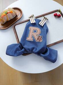 PETCIRCLE 1件宠物衣服，狗狗/猫咪套装，小型犬/幼犬休闲可爱舒适字母熊图案配套裤子 - 藍色 - 查看 4