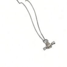 Fashionable And Popular Men Dumbbell Charm Necklace Alloy For Vacation And For A Stylish Look - 銀色 - 查看 4