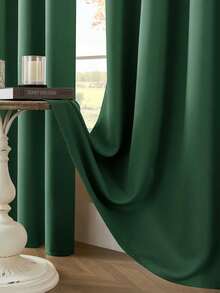 1pc/2pcs Solid Blackout Curtain Shades - Summer Home Decoration Thermal Insulated Grommet Blackout Draperies/Drapes For Bedroom, Living Room, Kitchen, Study, Office - Dark Green - View 4