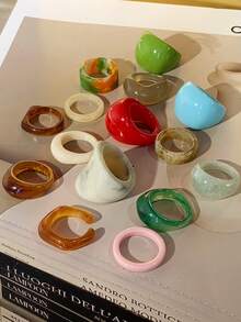 CHOSHILAR 15pcs Retro Resin Ring Set, American Elegant Vintage Style, Colorful Resin Boho Rings For Women, Can Be Worn Alone Or Stacked, Suitable For Street Style, Music Festivals, Birthdays, Graduations, Back To School Gifts For Friends And Classmates, DIY Customizable Holiday Gift (Each Ring Has Unique Patterns Due To Handmade Tie-Dye Technique, Some Color Variations May Occur Between Batches) - Color 9 - View 5