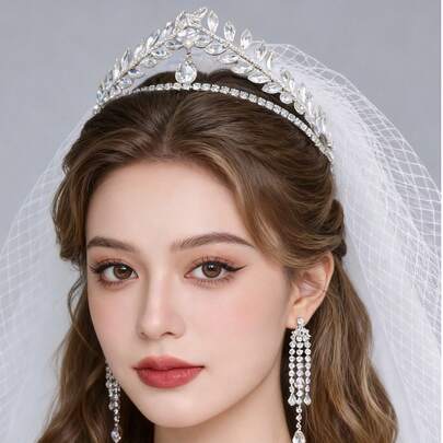 1pc Elegant Women's Luxury Silver Wheat Ear Cuff Rhinestone Headband, Versatile For Bride, Wedding, Formal Events