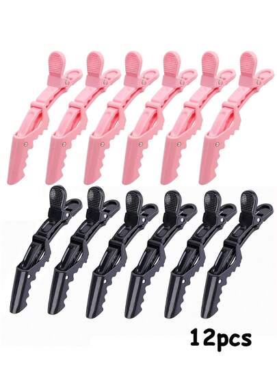 12 piezas Pinzas para el cabello de textura de cocodrilo multicolor, adecuadas para peinados de mujer, seccionar, uso en salón, plástico duradero y antideslizante con dientes anchos y doble bisagra
