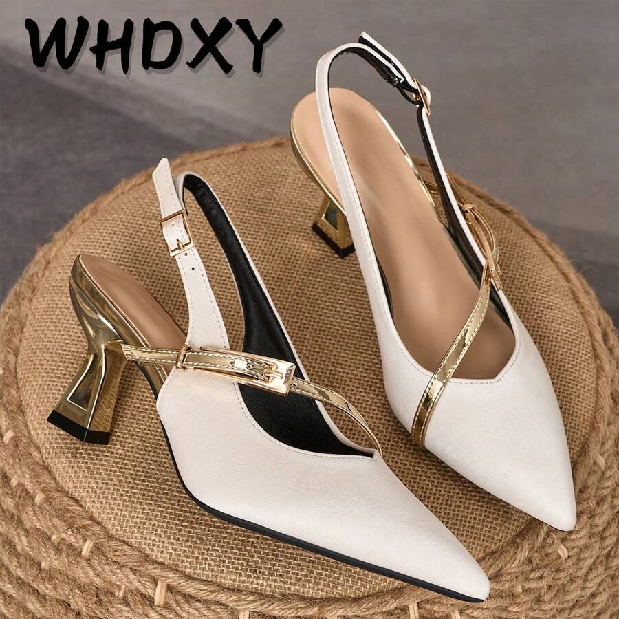 WHDXY Chunky Heel Pointed Toe High Heels, Women's Shoes With Lace-Up Design, Fashionable For Daily Wear, Work, And Parties - Chantilly - View 1