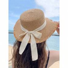 1pc Women's Fashion Straw Hat With Bow Decor, Elegant Bohemian Style Sun Hat For Beach, Travel, Everyday Wear And Party - Màu Khaki - Xem 1