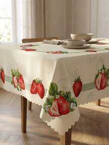 1 件奶油色和红色新鲜草莓叶子印花圆形桌布，充满趣味的农舍风格，优质涤纶材质，防水防污，防泼溅，不易褪色，易于打理，非常适合家庭聚会、夏季烧烤、水果主题派对，是优质的厨房和家居必备品。 - 彩色 - 查看 3