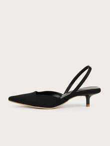 Women's Pointed Toe Kitten Heel Slip-On Sandals - Black - View 5