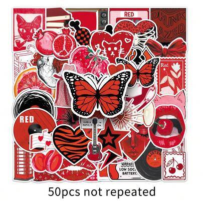 50 PCs 2026 Aesthetic Stickers Of Y2K Red Graffiti For Skateboard & Bike & Laptop & Water Bottle & Journal & Phone | Waterproof Vinyl Decals Scrapbook Supplies Scrapbooking