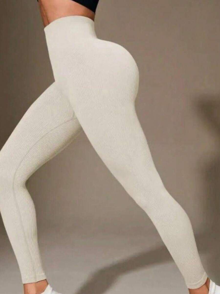 Calça Legging Canelada poliamida de Cintura Alta Sem Costura para Academia, Elástica, Esportiva e Fitness - Cinza Claro - Visão 1