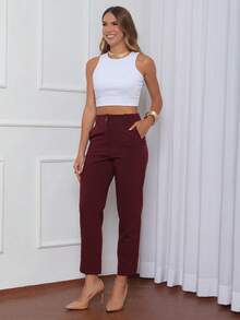 Women's Tailored Plain Trousers With Button - Maxma 6631 - 葡萄酒 2 - 查看 6