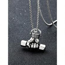 Fashionable And Popular Men Dumbbell Charm Necklace Alloy For Vacation And For A Stylish Look - 銀色 - 查看 1