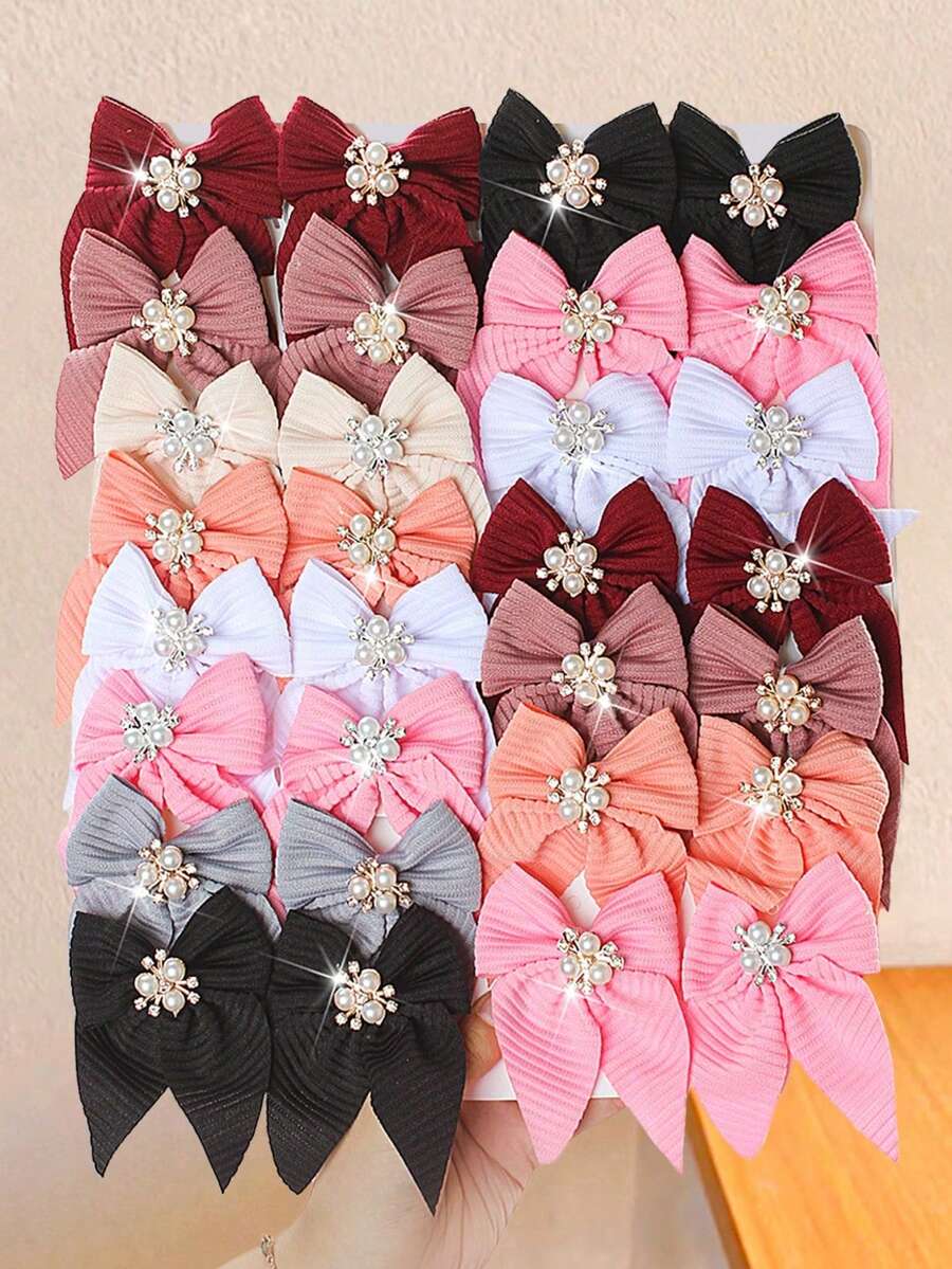 8PCS Random Color Multi-Color Fabric Bow Pearl Pendant Swallow Tail Hair Clips, School Style Hair Accessories, Suitable For Daily Wear And Party,Summer,Holiday,Travel - Multicolor - View 1